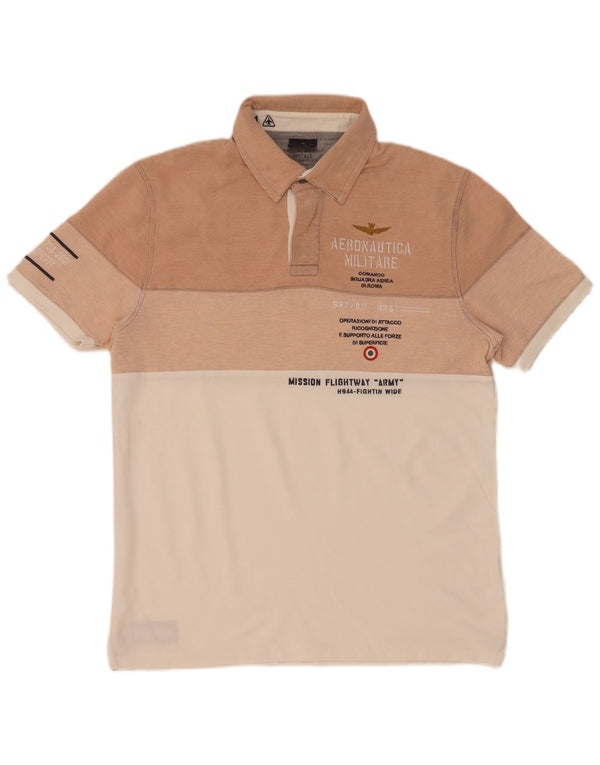 Aeronautica Militare Mens Graphic Polo Shirt Medium Beige Colourblock