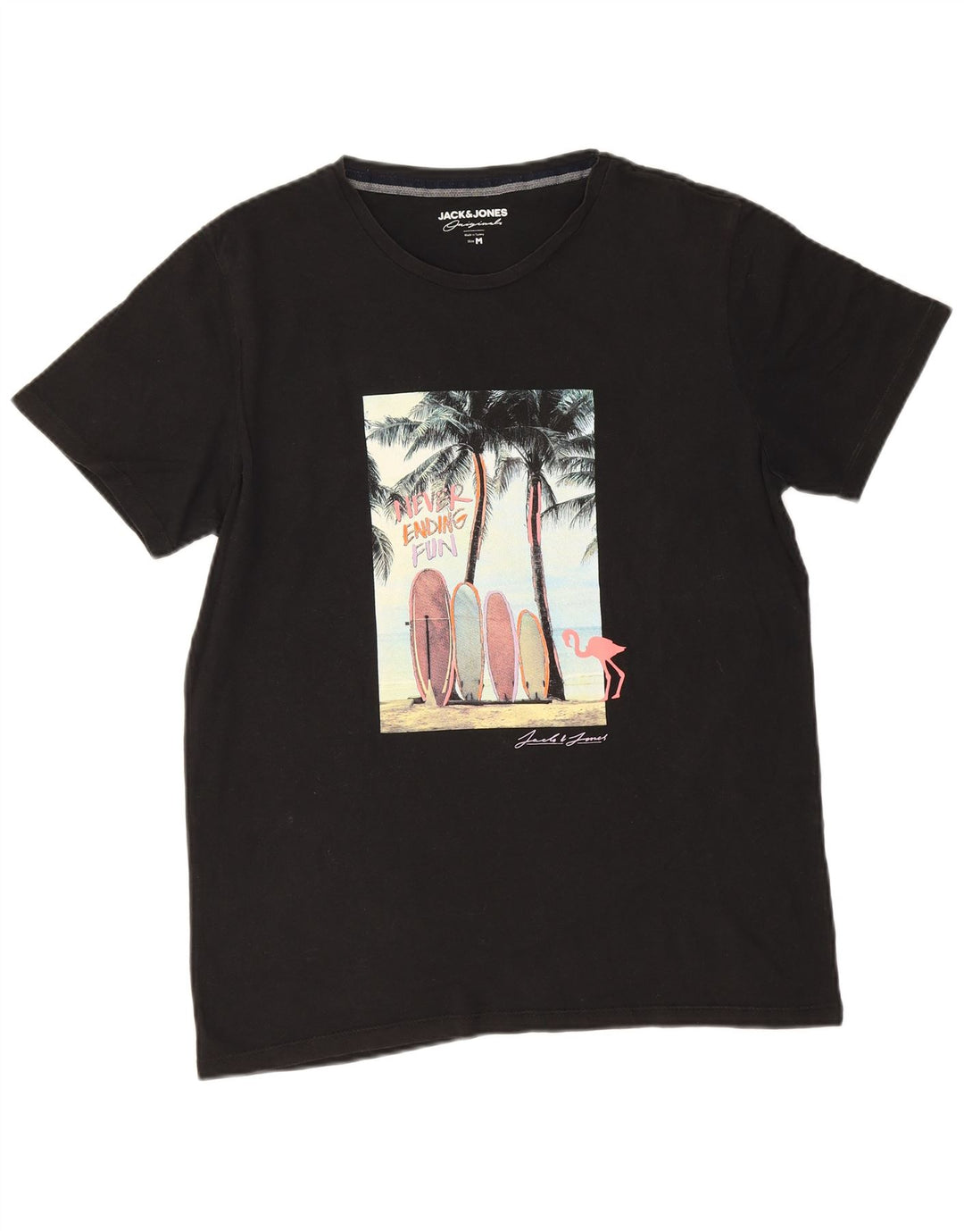 Jack & Jones Mens Graphic T-Shirt Top Medium Black