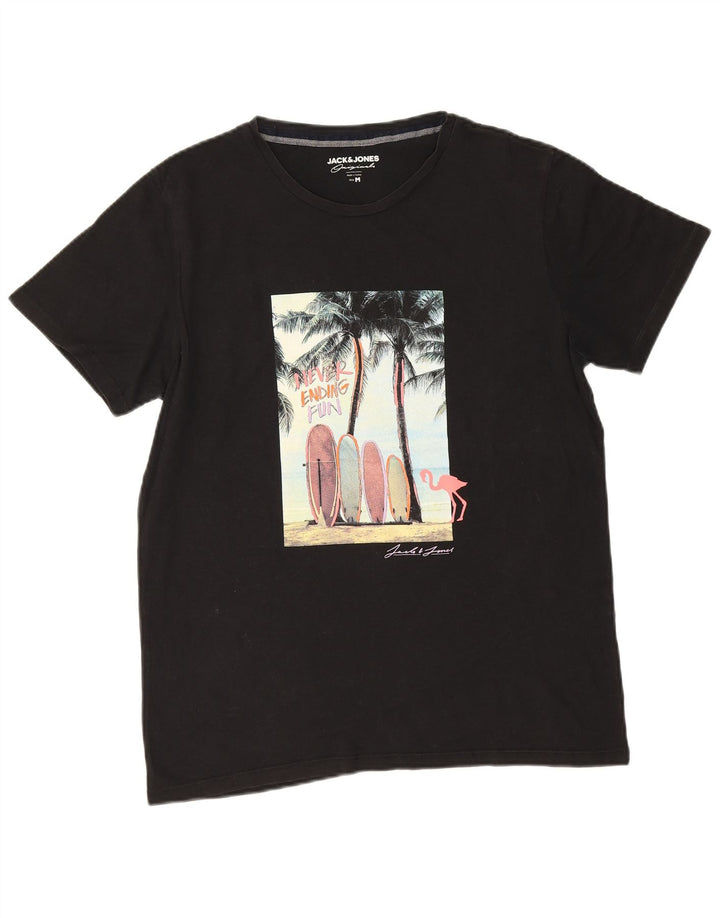 Jack & Jones Mens Graphic T-Shirt Top Medium Black