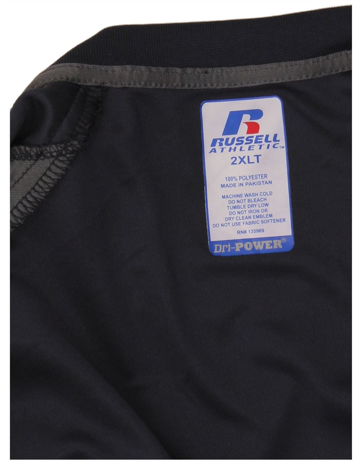 RUSSELL ATHLETIC Mens Tall T-Shirt Top 2XL Navy Blue Colourblock Polyester