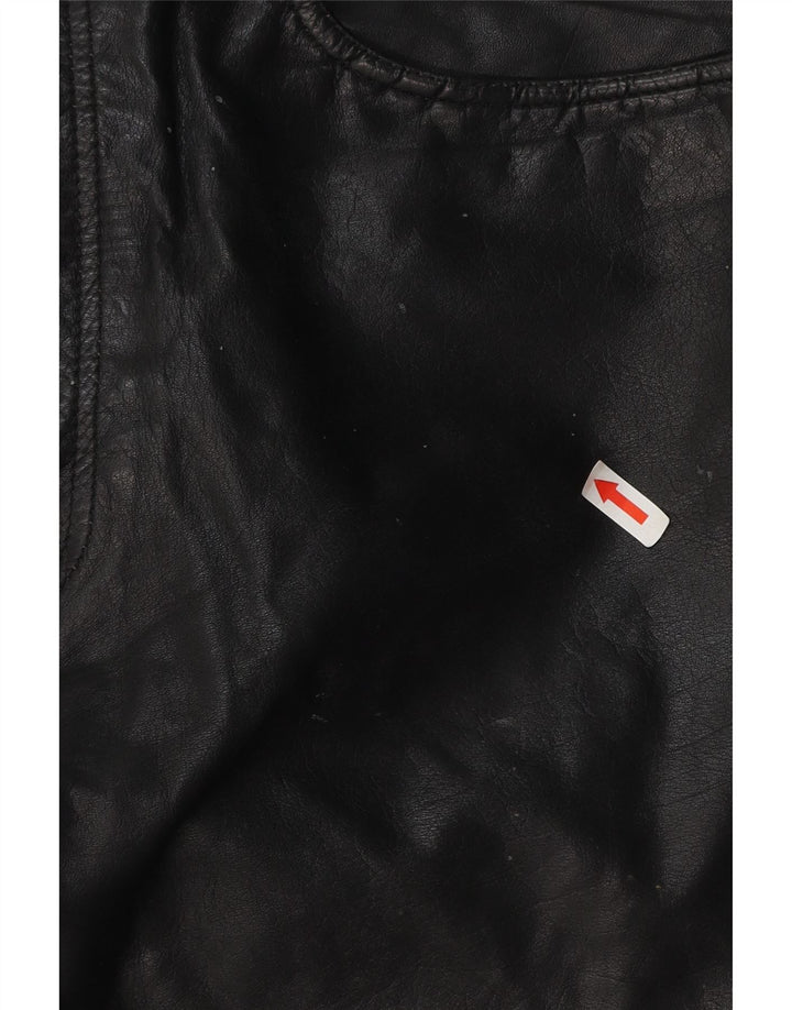 Vintage Mens Straight Leather Trousers W34 L30 Black Leather