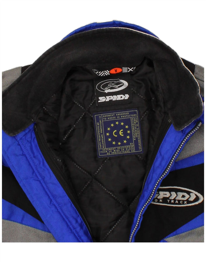 SPIDI Mens Graphic Racer Jacket UK 38 Medium Blue Colourblock Polyester Vintage Spidi and Second-Hand Spidi from Messina Hembry 