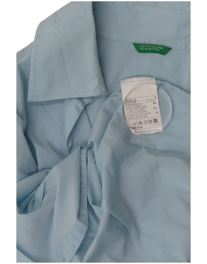 Benetton Womens Shirt UK 16 Large Blue Cotton