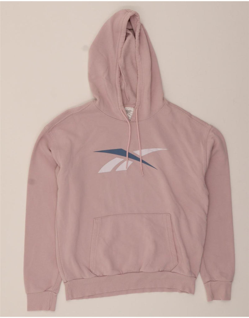 REEBOK Womens Graphic Oversized Hoodie Jumper UK 8/10 Small Pink Cotton Vintage Reebok and Second-Hand Reebok from Messina Hembry 