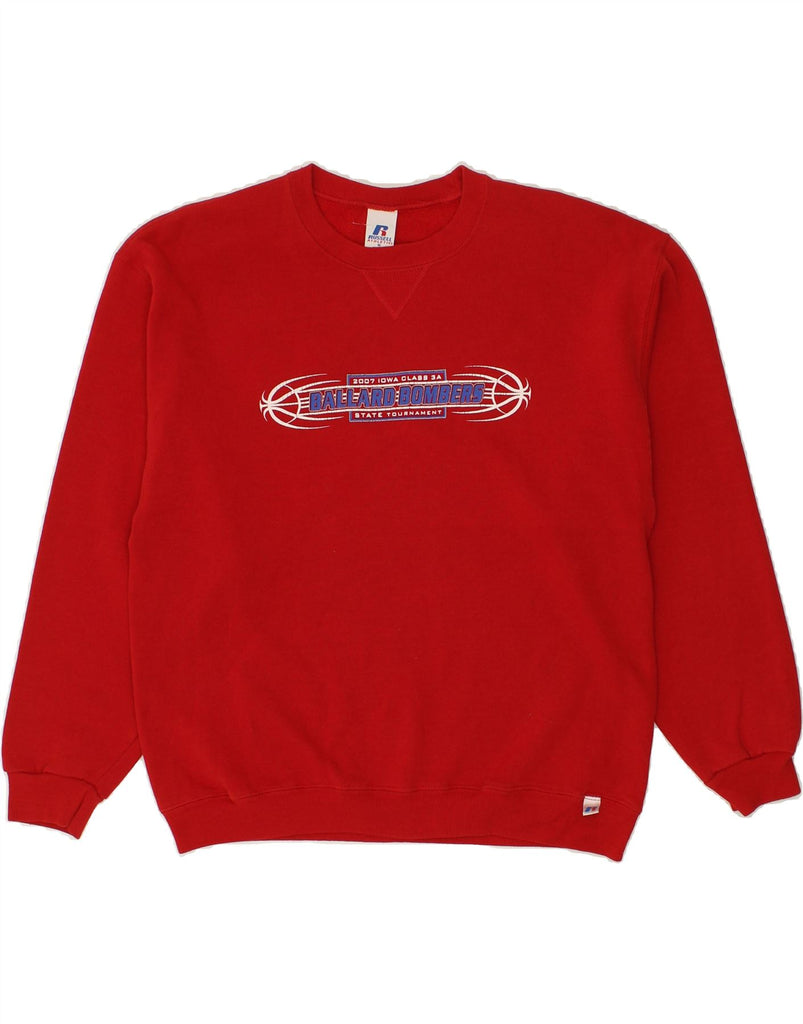 RUSSELL ATHLETIC Mens Graphic Sweatshirt Jumper Medium Red Cotton | Vintage Russell Athletic | Thrift | Second-Hand Russell Athletic | Used Clothing | Messina Hembry 