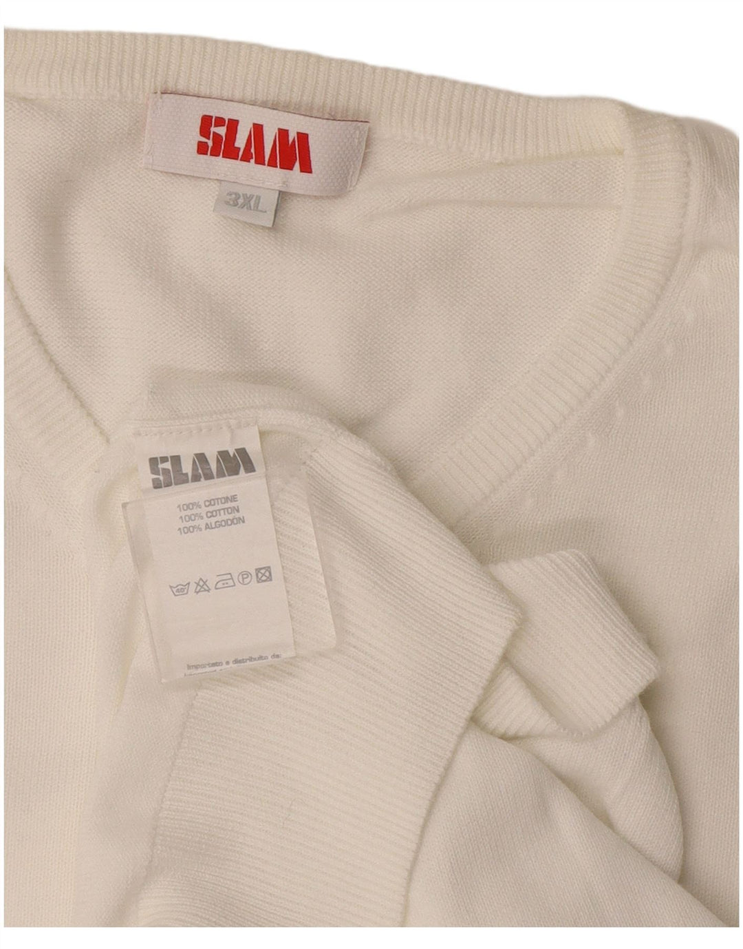 Slam Mens V-Neck Jumper Sweater 3XL White Cotton