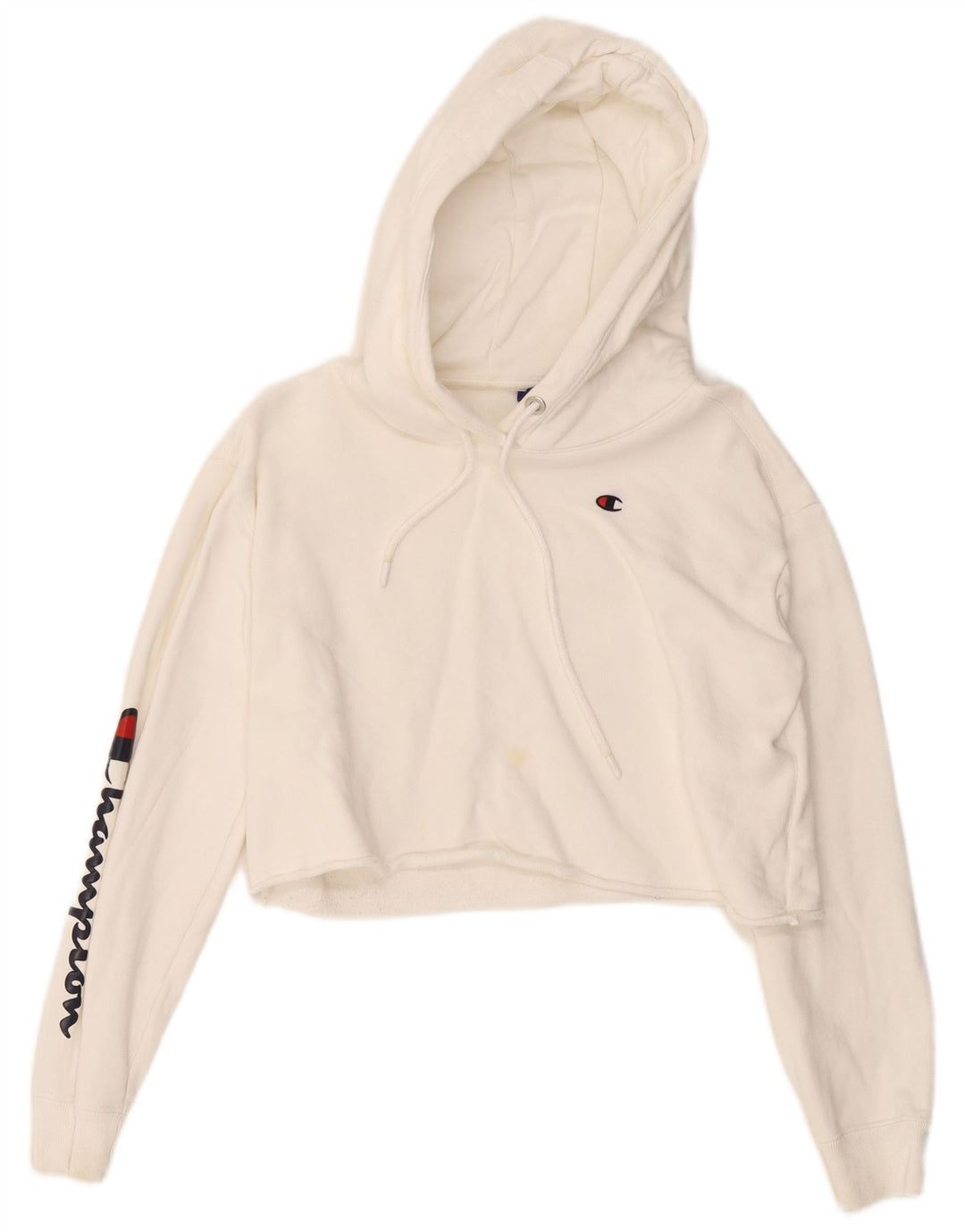 CHAMPION Womens Crop Hoodie Jumper UK 10 Small Off White Cotton