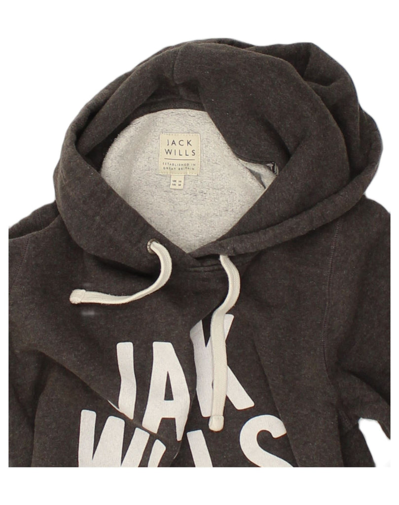 JACK WILLS Womens Graphic Hoodie Jumper UK 14 Medium Grey Cotton | Vintage Jack Wills | Thrift | Second-Hand Jack Wills | Used Clothing | Messina Hembry 