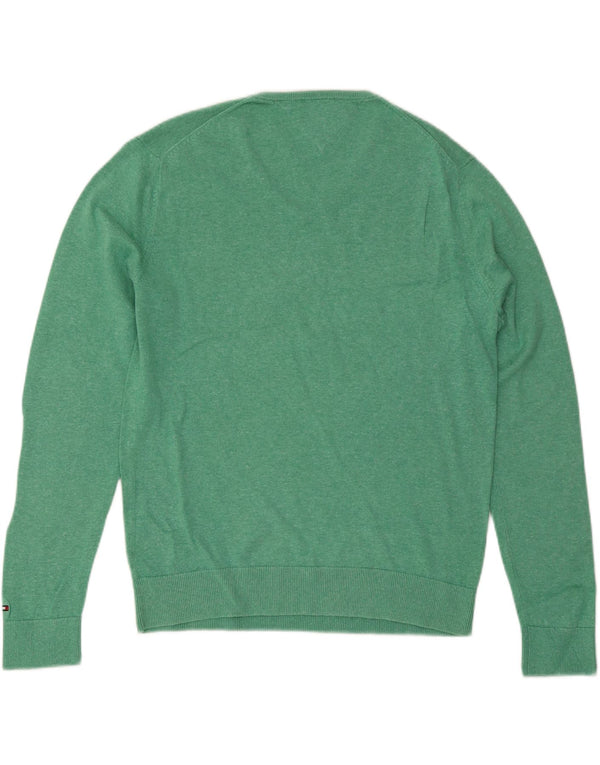 Tommy Hilfiger Mens V-Neck Jumper Sweater XL Green Cotton