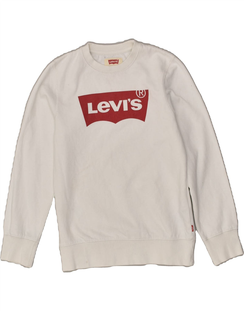 LEVI'S Boys Graphic Sweatshirt Jumper 13-14 Years White Cotton | Vintage Levi's | Thrift | Second-Hand Levi's | Used Clothing | Messina Hembry 