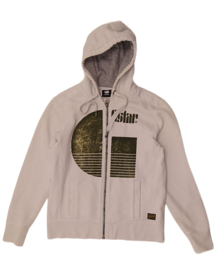G-Star Mens Graphic Zip Hoodie Sweater Large White Polyester