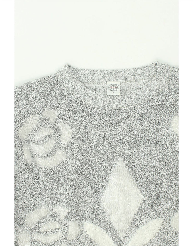 VINTAGE Womens Crew Neck Jumper Sweater UK 14 Medium Grey Floral | Vintage Vintage | Thrift | Second-Hand Vintage | Used Clothing | Messina Hembry 