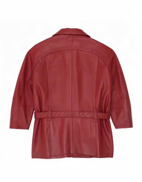 Vintage Womens Oversized Leather Biker Jacket EU 38 Medium Burgundy