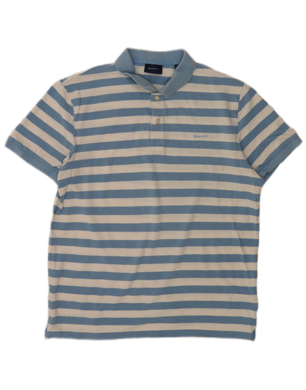 Gant Mens Polo Shirt Large Blue Striped Cotton