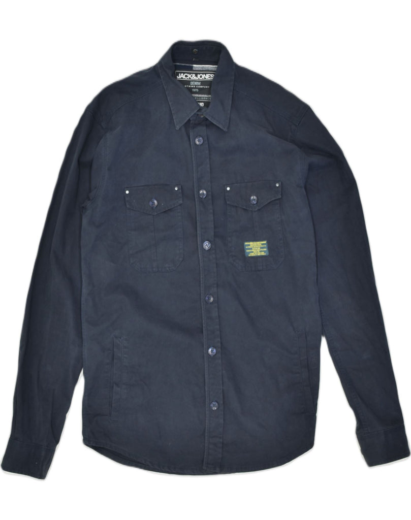 JACK & JONES Mens Shirt Medium Navy Blue Cotton | Vintage | Thrift | Second-Hand | Used Clothing | Messina Hembry 