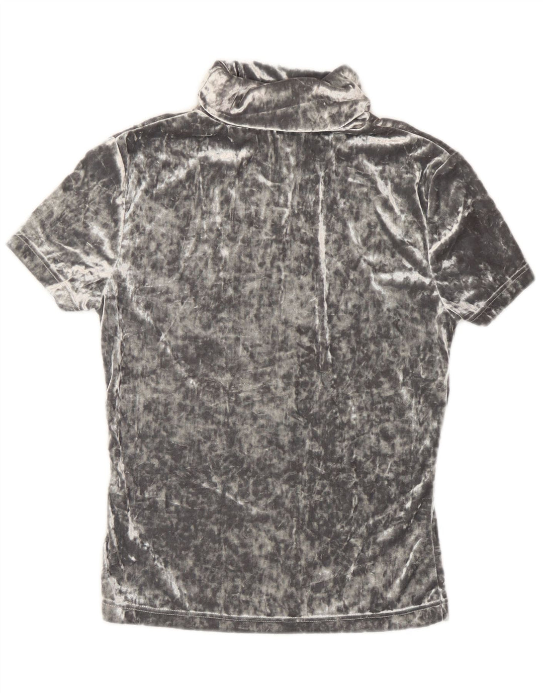 Vintage Womens Velour T-Shirt Top UK 12 Medium Grey Polyester