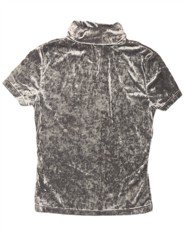 Vintage Womens Velour T-Shirt Top UK 12 Medium Grey Polyester