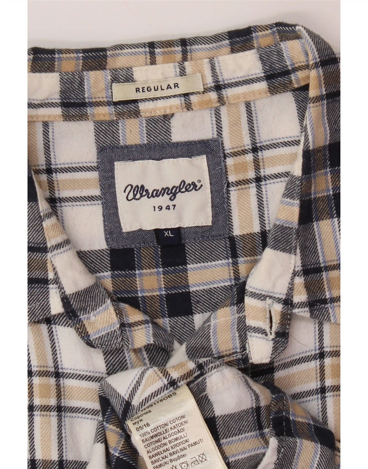 WRANGLER Mens Regular Fit Flannel Shirt XL White Check Cotton