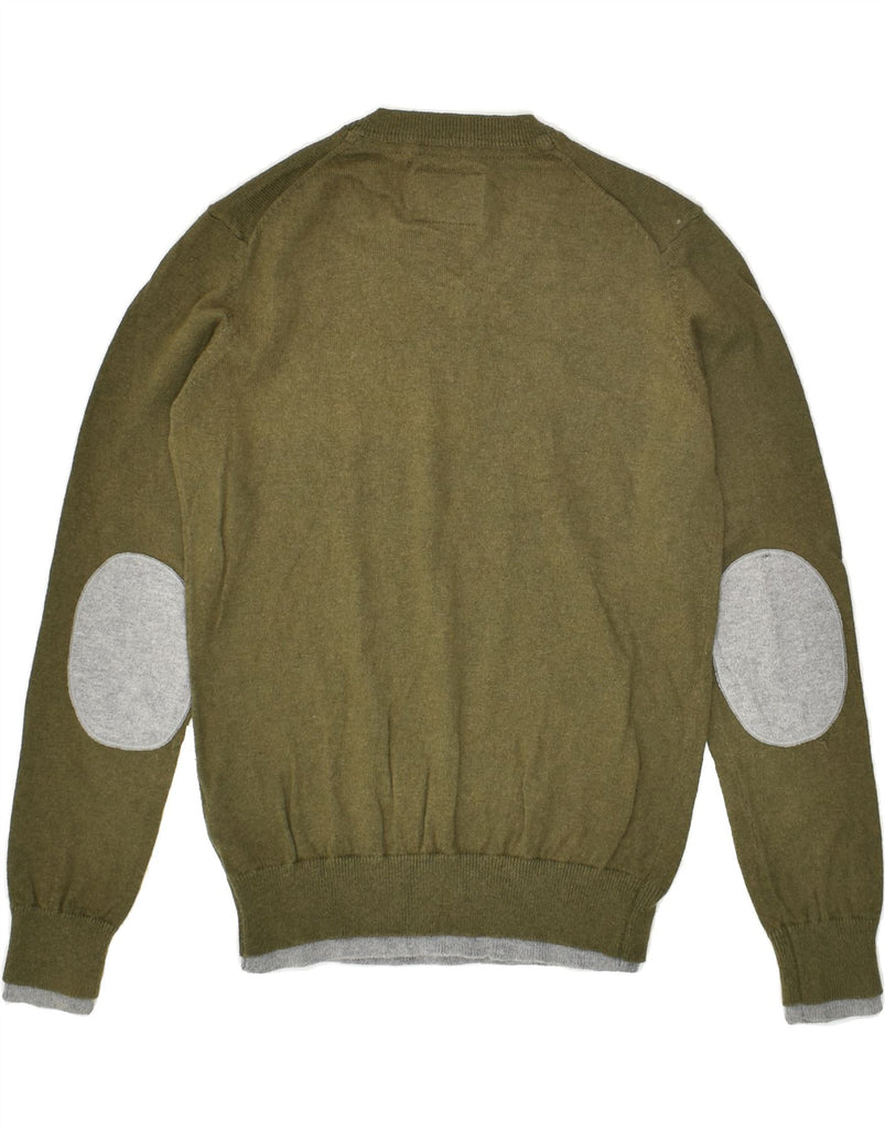 WOOLRICH Boys V-Neck Jumper Sweater 8-9 Years Khaki Cotton | Vintage Woolrich | Thrift | Second-Hand Woolrich | Used Clothing | Messina Hembry 