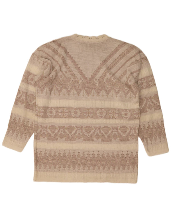 Vintage Womens Boat Neck Jumper Sweater UK 14 Large Beige Geometric