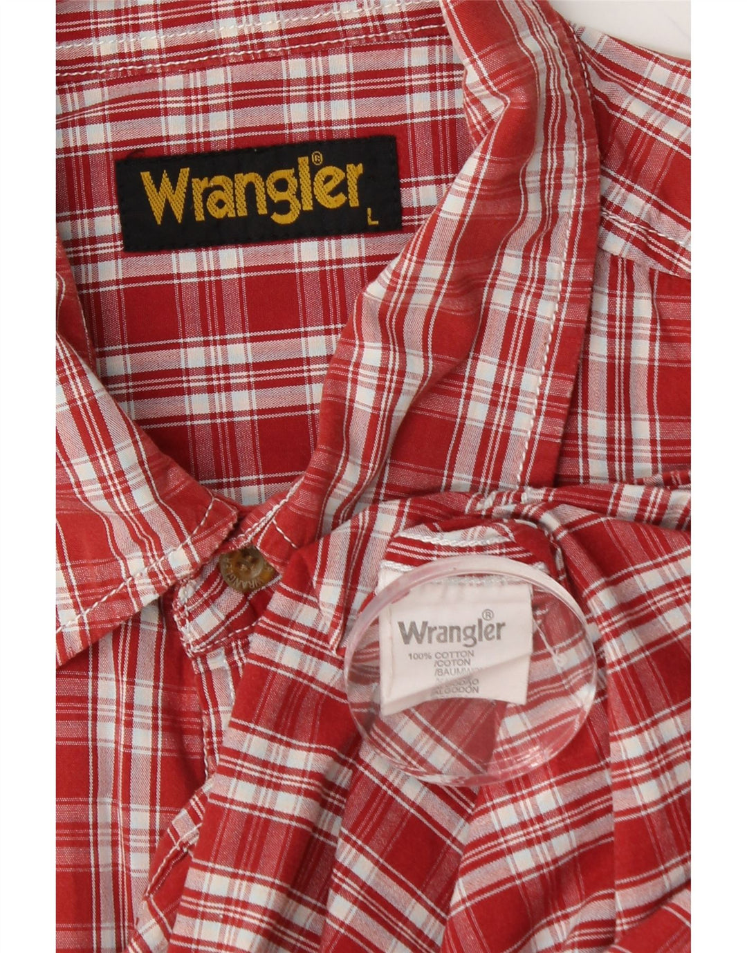WRANGLER Mens Short Sleeve Shirt Large Red Check Cotton