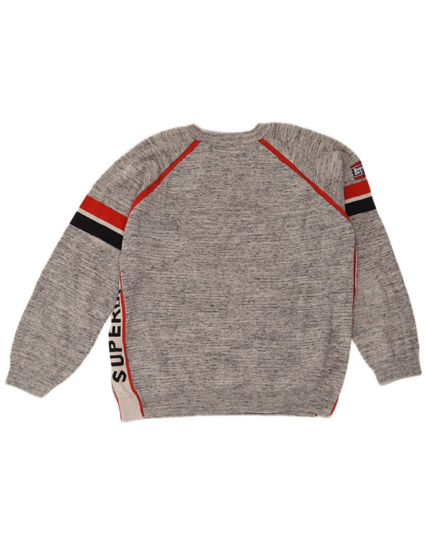 Superdry Mens Graphic Crew Neck Jumper Sweater Large Grey Colourblock