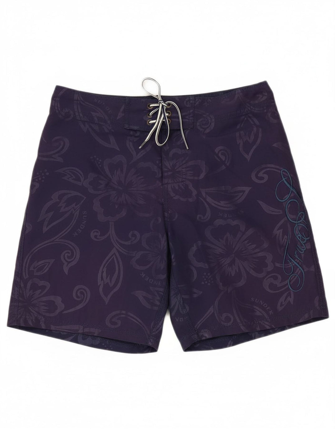 SUNDEK Mens Graphic Swimming Shorts Small  Navy Blue Floral Polyester