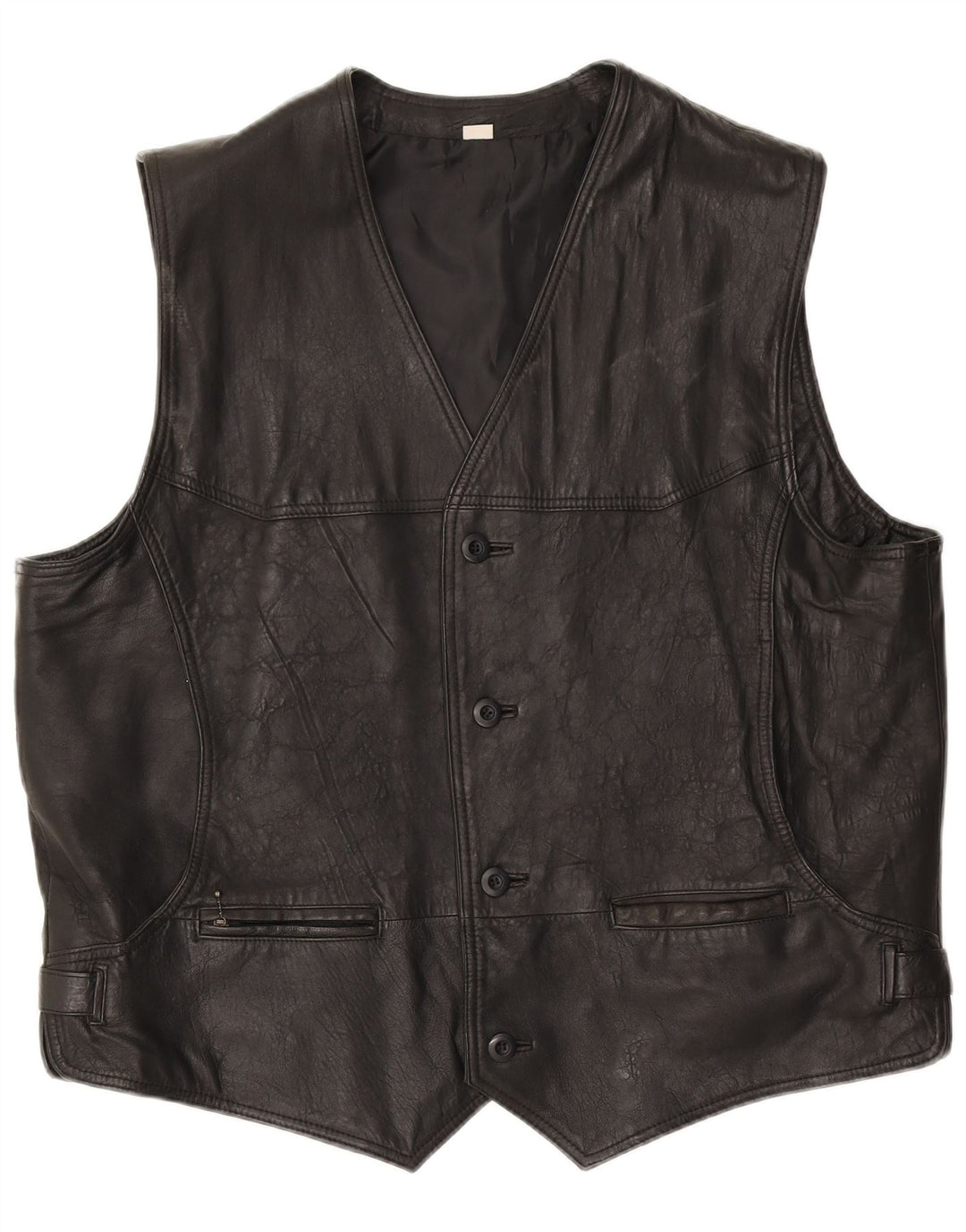 VINTAGE Mens Leather Waistcoat 3XL Black Leather