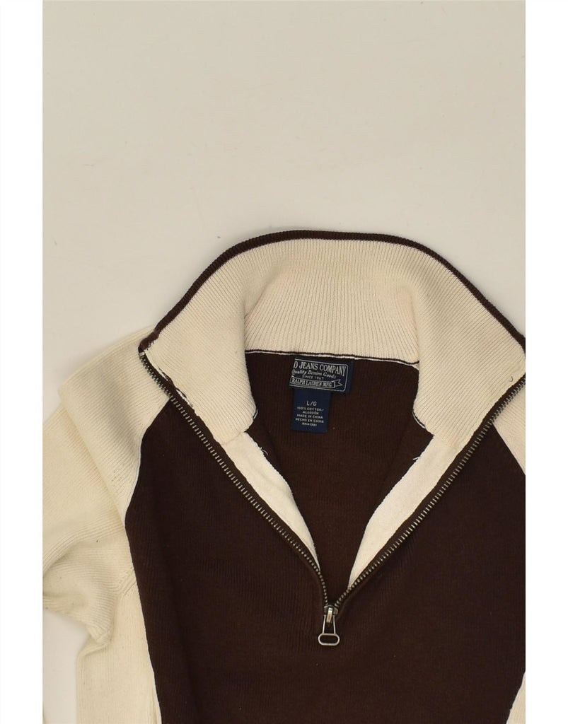 POLO RALPH LAUREN Womens Zip Neck Jumper Sweater UK 16 Large Beige Vintage Polo Ralph Lauren and Second-Hand Polo Ralph Lauren from Messina Hembry 