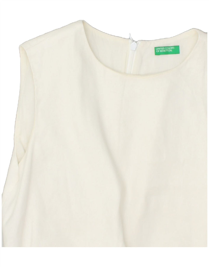 BENETTON Womens Sleeveless Basic Dress UK 10 Small White Linen | Vintage Benetton | Thrift | Second-Hand Benetton | Used Clothing | Messina Hembry 