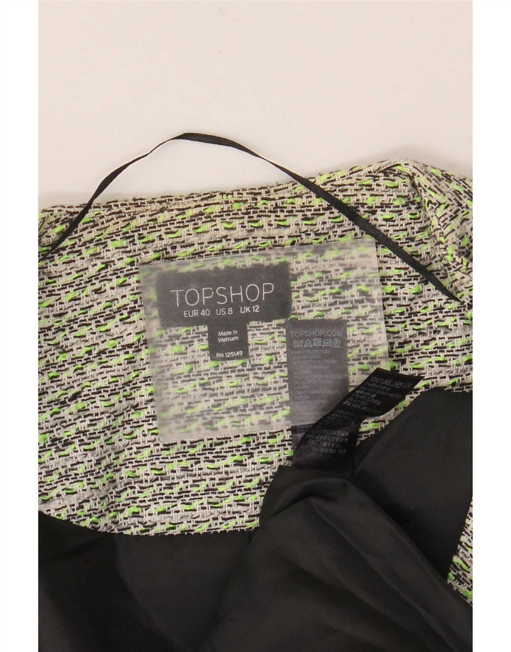 Topshop Womens Open Blazer Jacket UK 12 Medium Green Cotton