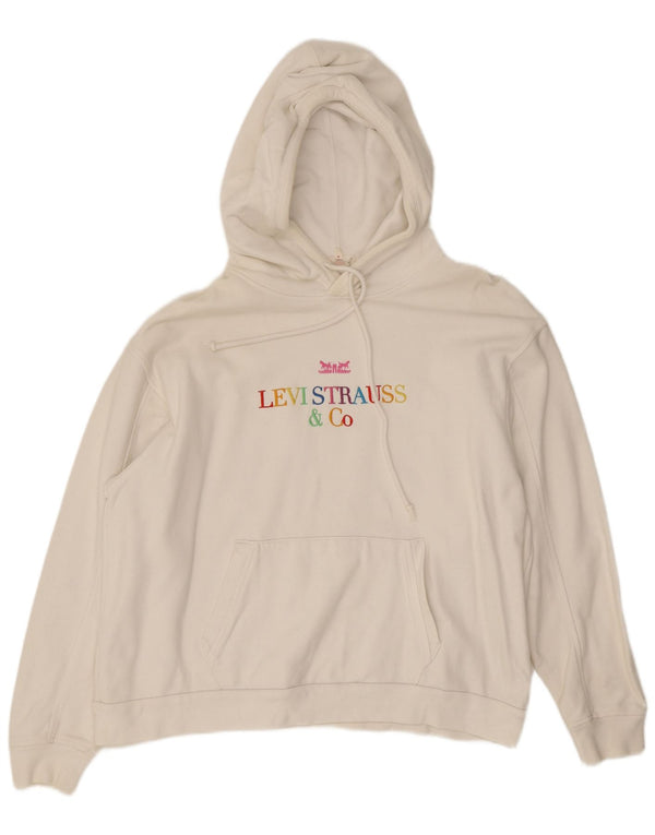 Levi's Womens Graphic Oversized Hoodie Jumper UK 14 Medium White Cotton