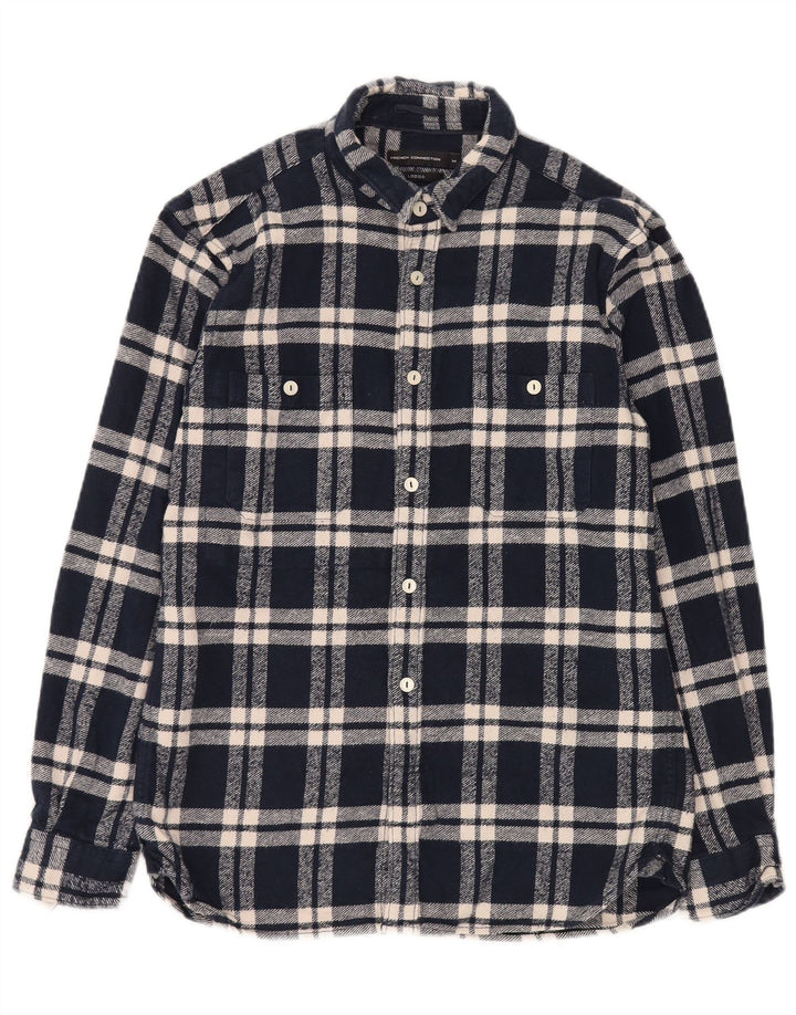 French Connection Mens Loose Fit Flannel Shirt Medium Navy Blue Check