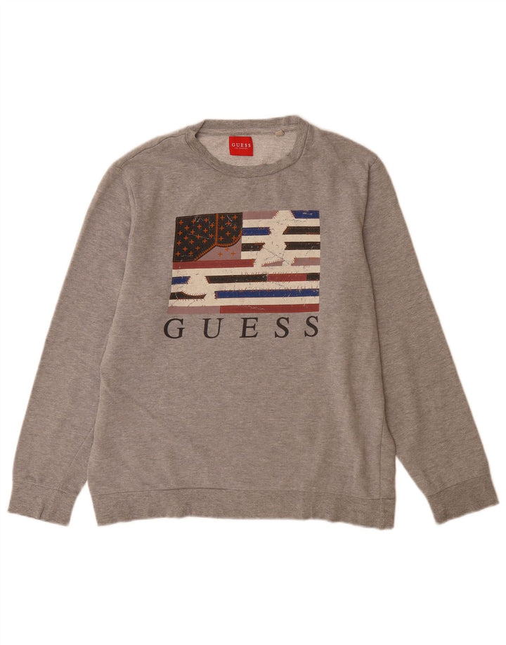 Guess Mens Graphic Sweatshirt Jumper UK 40 Medium Grey Cotton