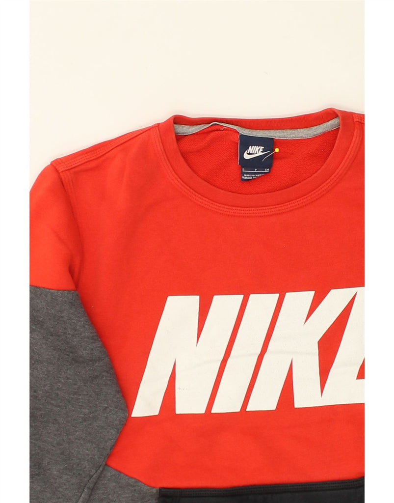 NIKE Womens Graphic Sweatshirt Jumper UK 10 Small Red Colourblock Cotton | Vintage Nike | Thrift | Second-Hand Nike | Used Clothing | Messina Hembry 