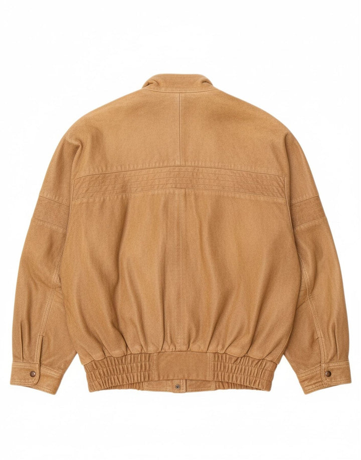 VINTAGE Mens Leather Jacket EU 54 2XL Beige Leather