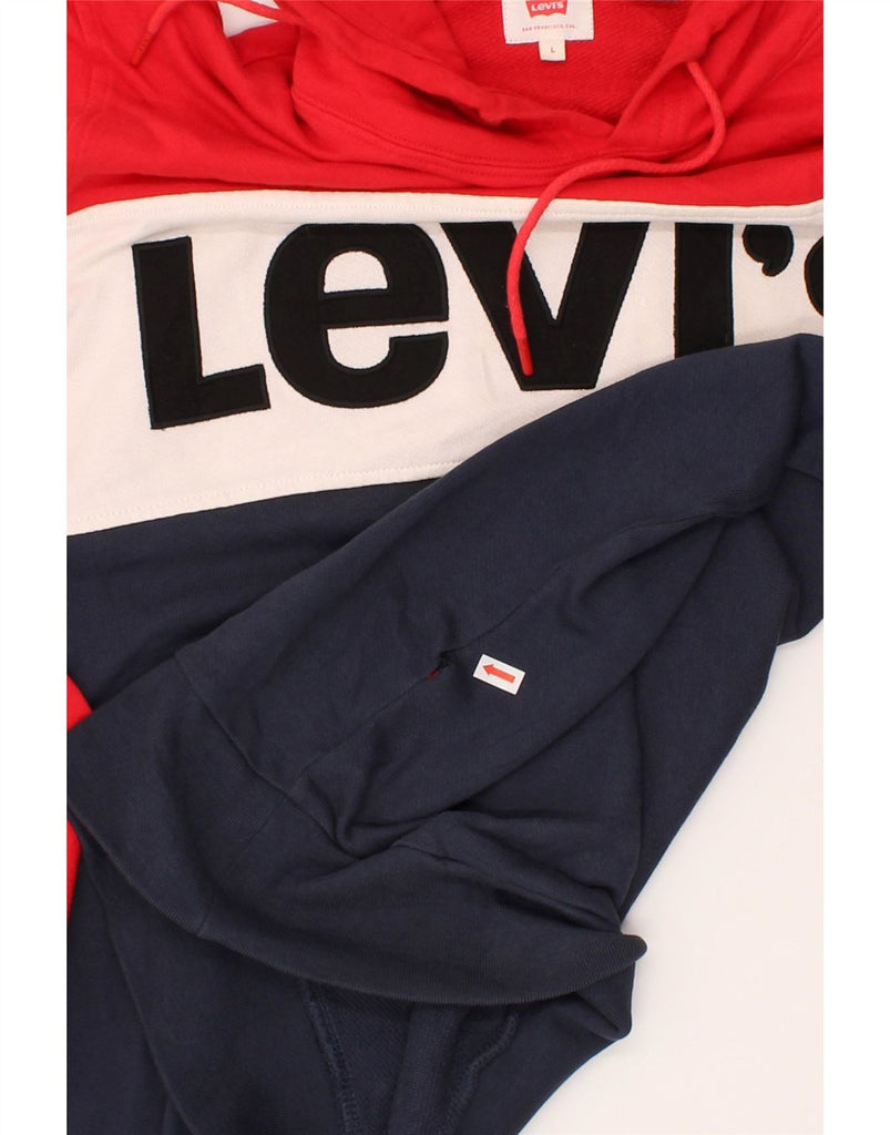 LEVI'S Mens Graphic Hoodie Jumper Large Red Colourblock Cotton Vintage Levi's and Second-Hand Levi's from Messina Hembry 