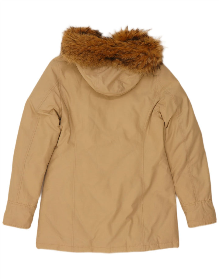 Woolrich Womens Hooded Padded Coat UK 14 Medium Beige Cotton