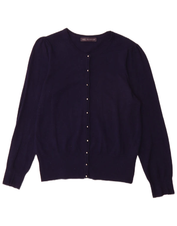 Marks & Spencer Womens Cardigan Sweater UK 14 Large Navy Blue Viscose