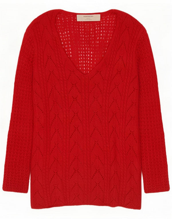 Zara Womens See Through 3/4 Sleeve V-Neck Jumper Sweater UK 10 Small Red