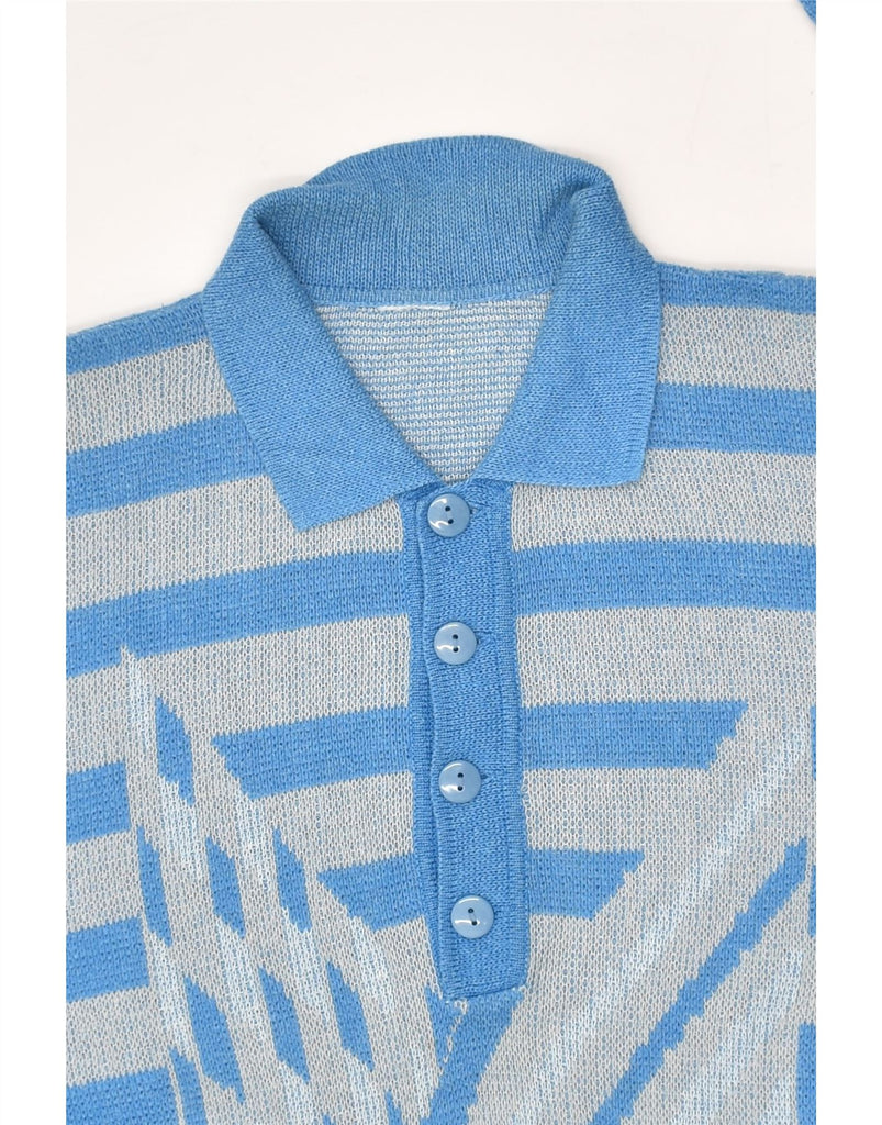 VINTAGE Mens Polo Neck Jumper Sweater Large Blue Striped Cotton | Vintage Vintage | Thrift | Second-Hand Vintage | Used Clothing | Messina Hembry 