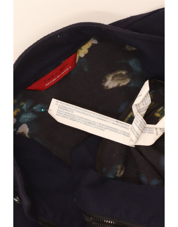 ZARA Mens Bomber Jacket UK 38 Medium Navy Blue Polyester