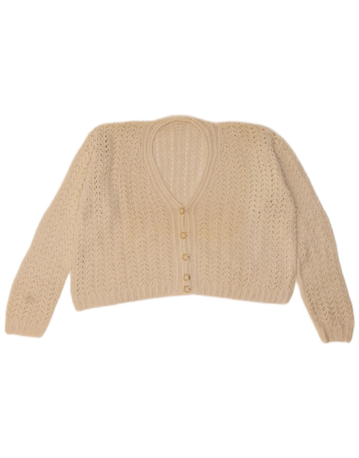 Vintage Womens Crop Cardigan Sweater UK 14 Medium White