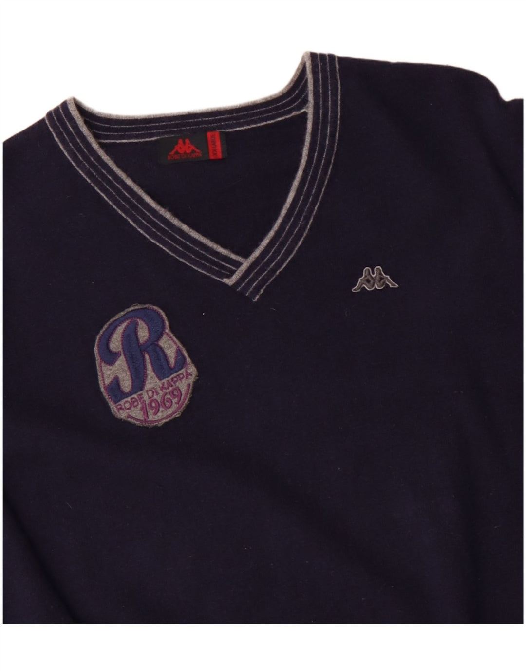 KAPPA Mens Graphic V-Neck Jumper Sweater 2XL Navy Blue Cashmere