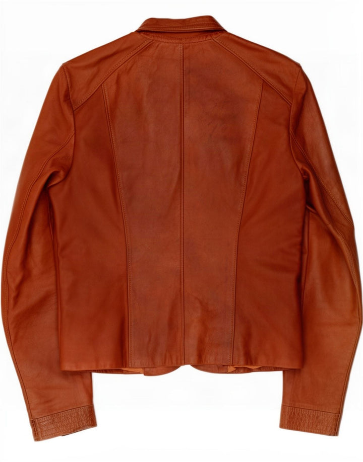 Vintage Womens Leather Utility Jacket UK 8 Small Brown