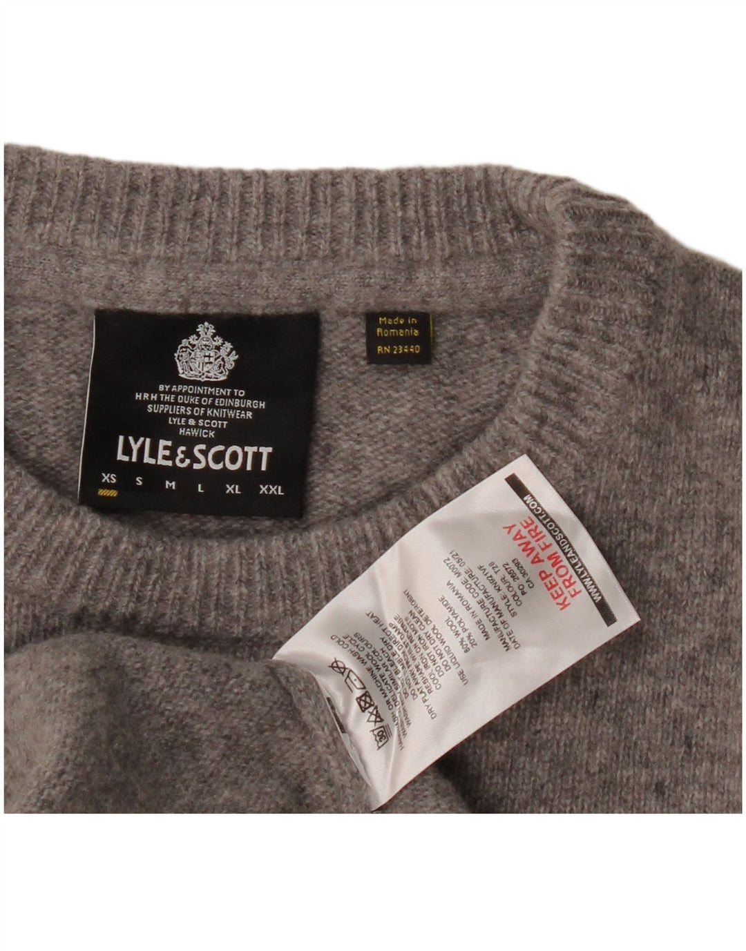 Lyle & Scott Mens Crew Neck Jumper Sweater XS Grey Wool