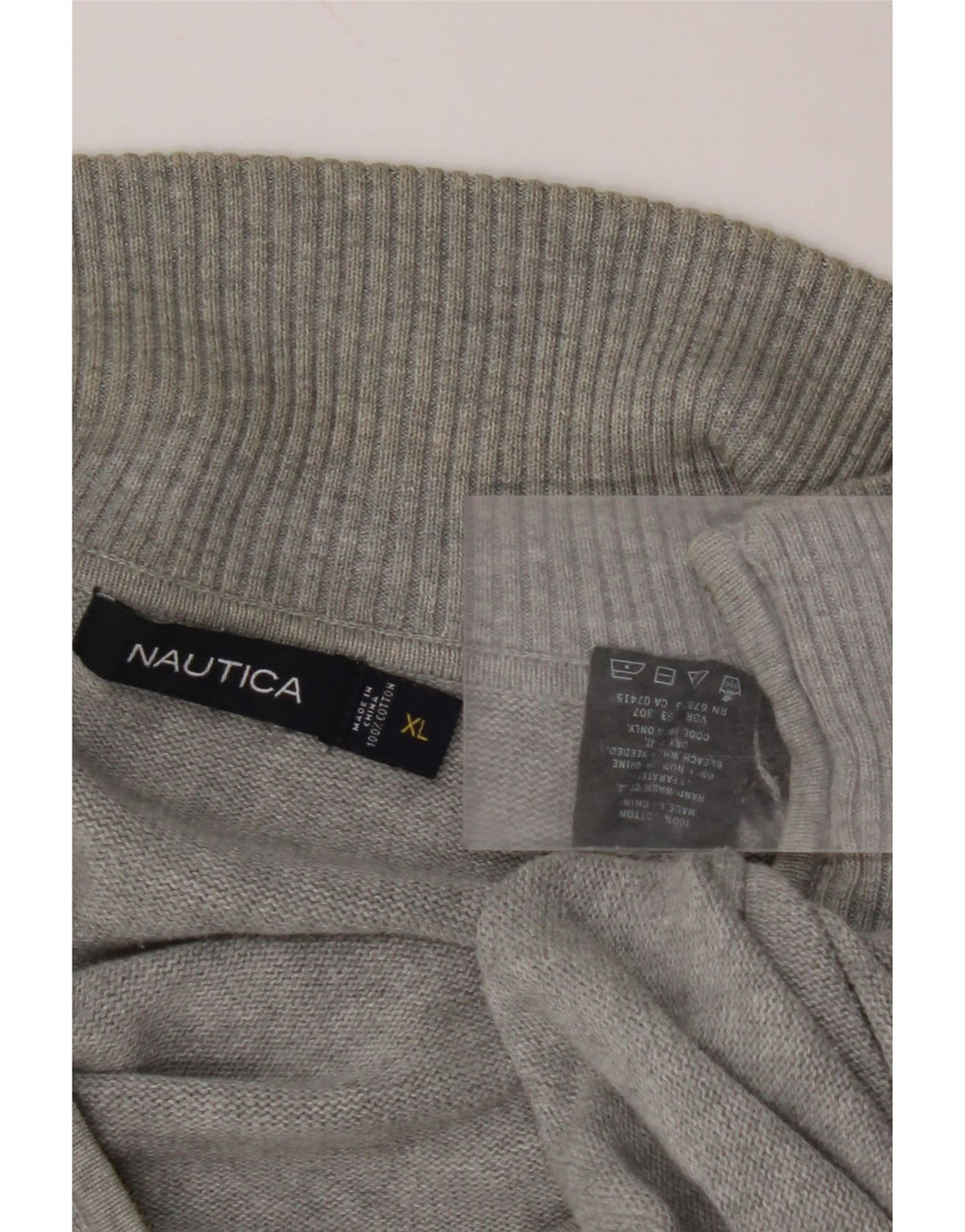 NAUTICA Mens Zip Neck Jumper Sweater XL Grey Argyle/Diamond Cotton
