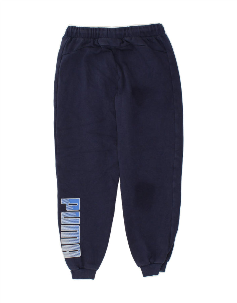 PUMA Boys Graphic Tracksuit Trousers Joggers 9-10 Years Navy Blue Cotton | Vintage Puma | Thrift | Second-Hand Puma | Used Clothing | Messina Hembry 