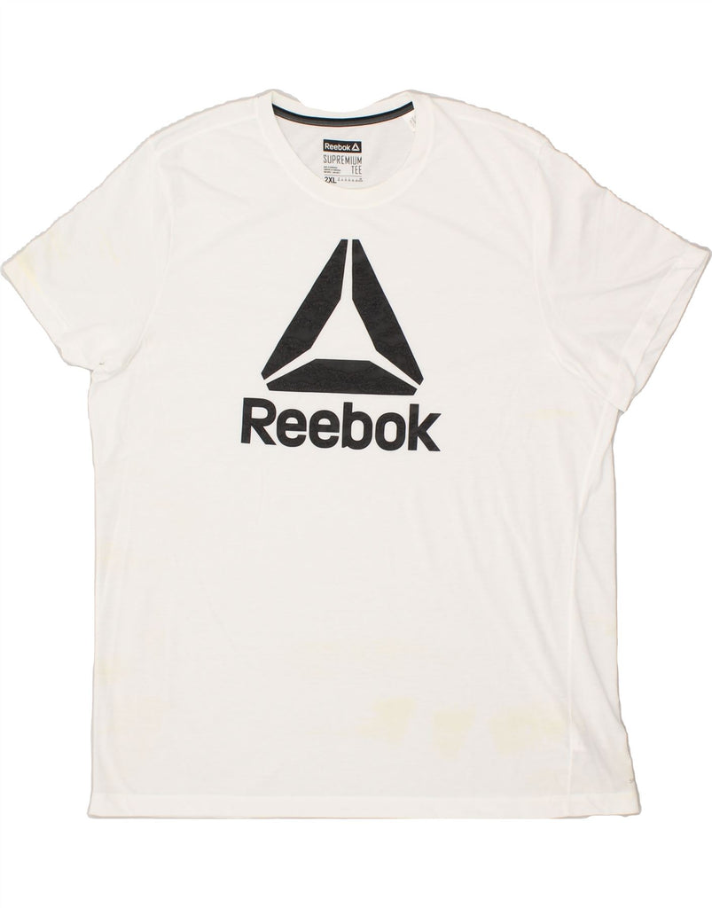 REEBOK Mens Graphic T-Shirt Top 2XL White Polyester | Vintage Reebok | Thrift | Second-Hand Reebok | Used Clothing | Messina Hembry 