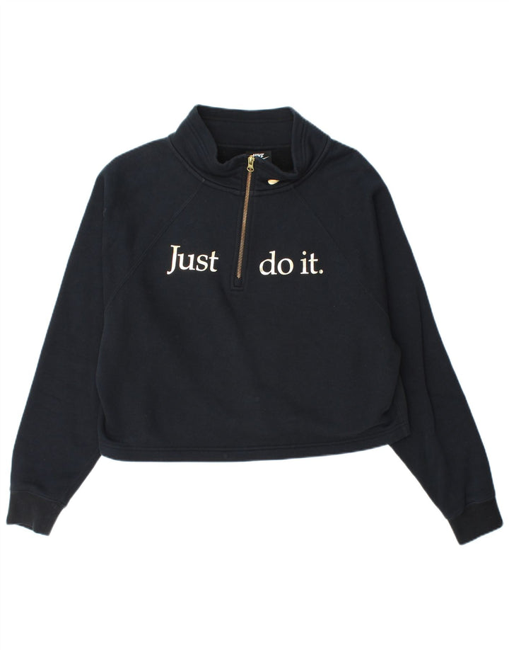 Nike Womens Graphic Zip Neck Sweatshirt Jumper UK 14 Medium Navy Blue